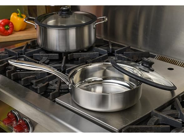 Stainless Steel, Sauté Pan w/Lid, 9.5-Inch Diameter, 3 Quart