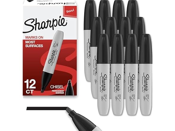 Sharpie Permanent Markers, Chisel Tip, Black,