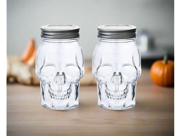 Skull Mason Jar Glass Container Set (42oz)