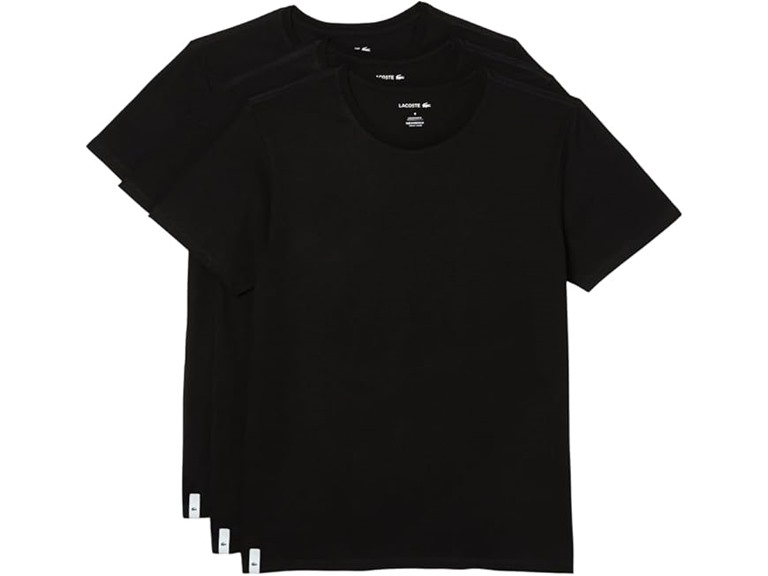 Lacoste Men's 100% Cotton Regular Fit Crew Neck Undershirt, 3-Pack, Black (New), X-Large