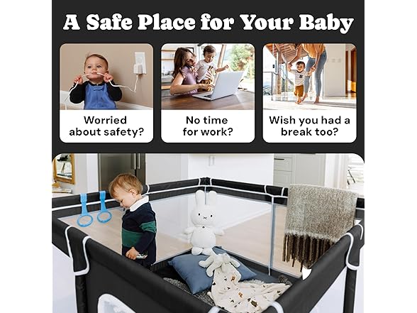 Todale Baby Play Pen - 50 x 50 x 27 in, Black - Portable Fol (Open Box)