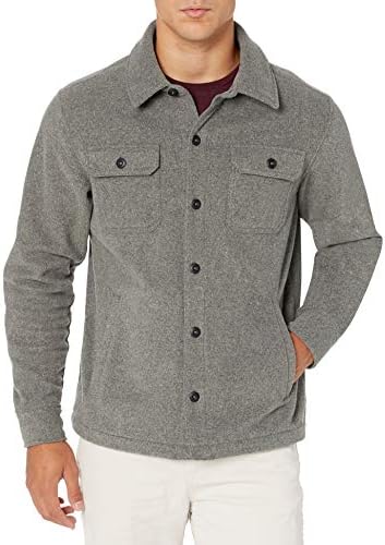 Amazon Essentials Men's Long-Sleeve Polar Fleece Shirt Jacket, Charcoal Heather, X-Small