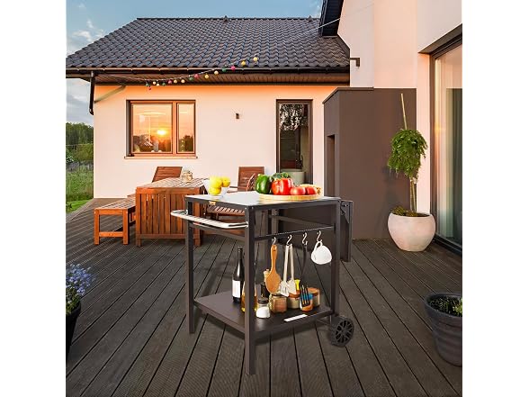 VEVOR Outdoor Grill Dining Cart with Double-Shelf