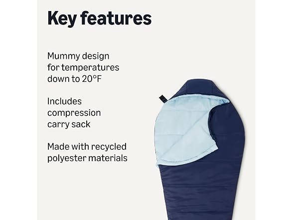 Amazon Basics 20F Mummy Sleeping Bag - Navy Blue