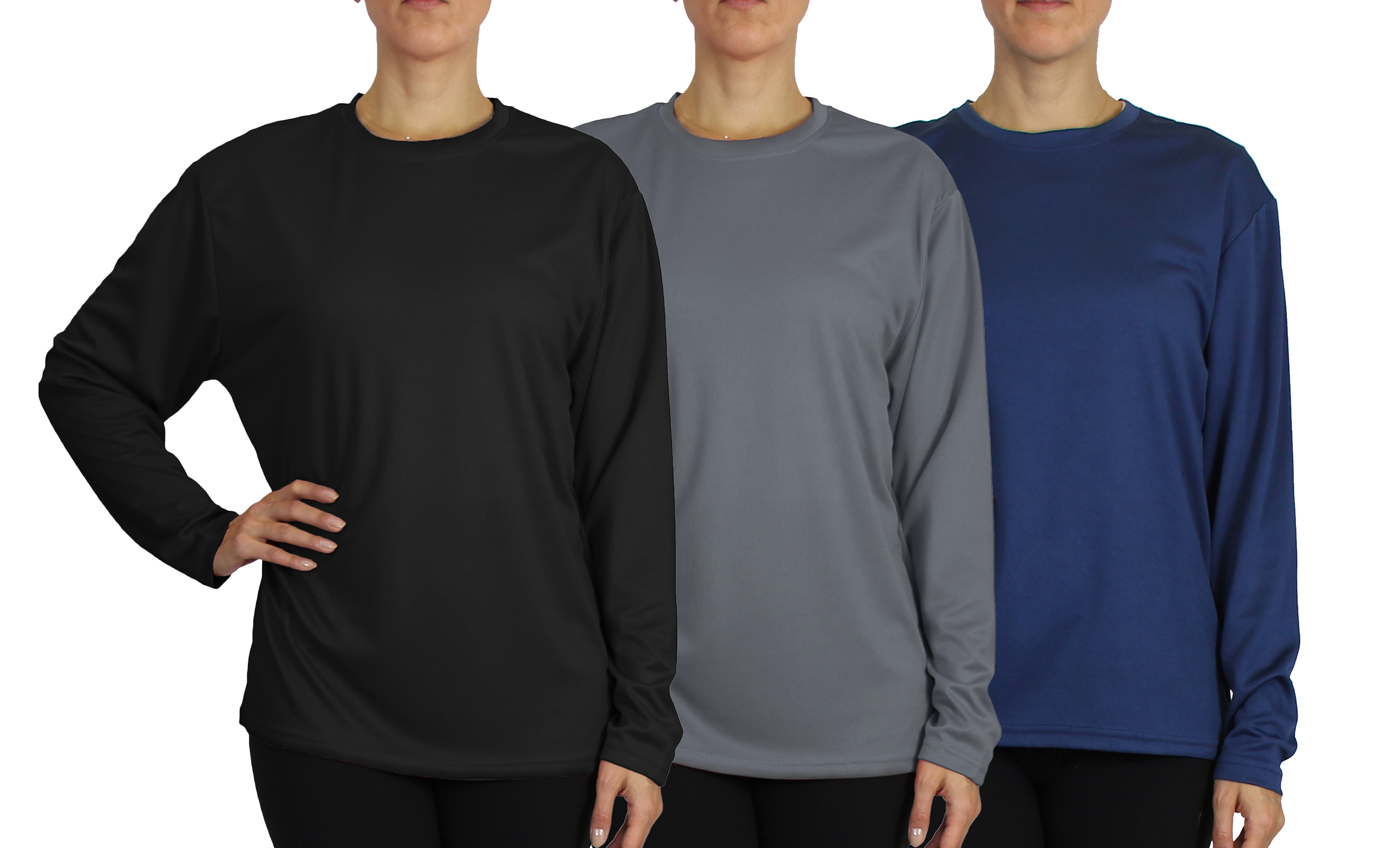 3Pk Womens L/S Loose Fit Performance Shirt - Gallery 14