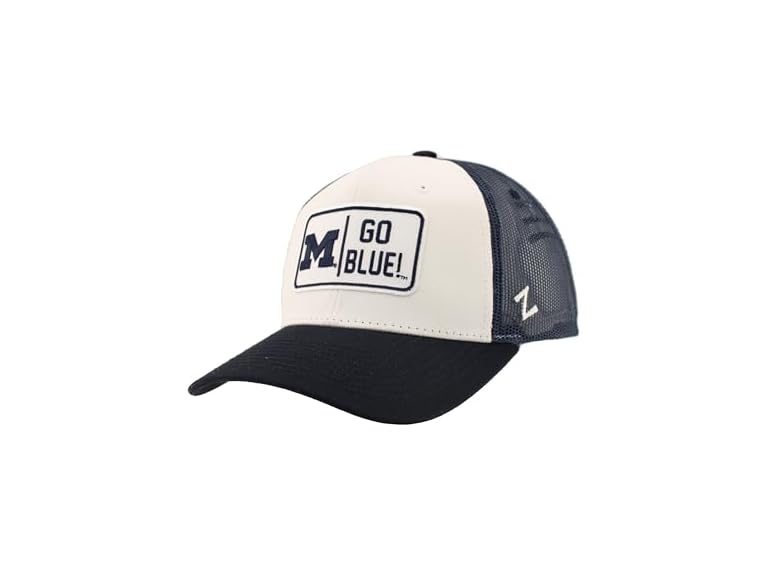 ZHATS Standard NCAA Officially Licensed Snapback Hat Big Rig Patch White Navy Defer, ,Michigan Wolverines