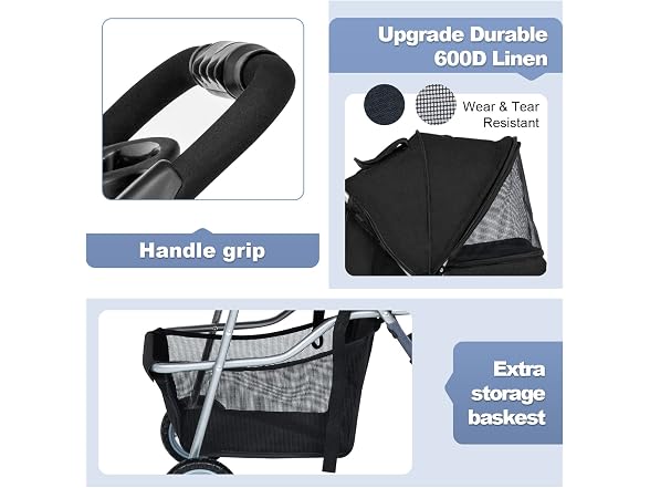 BestPet | 3-Wheel Foldable Pet Stroller | Black