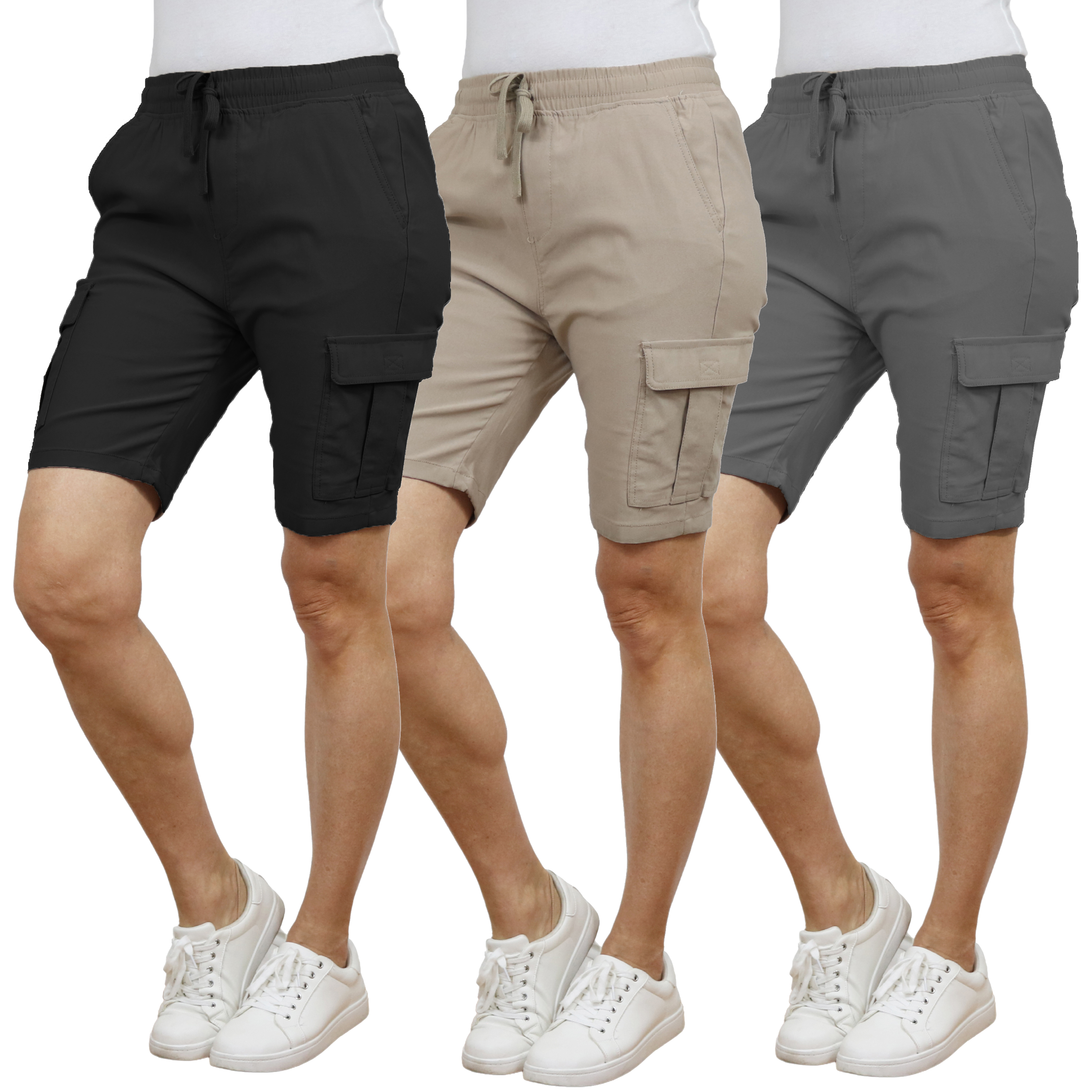 3Pk Womens Super Stretch Cargo Shorts - Gallery 14