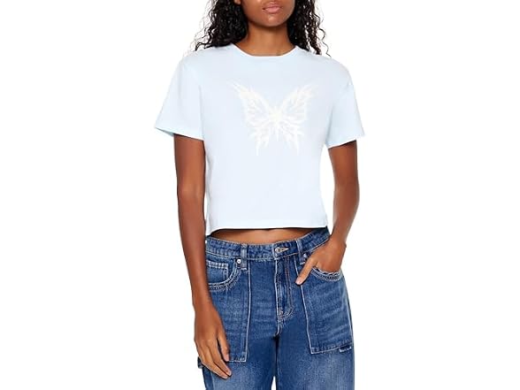 Forever 21 Women (M) Butterfly Graphic Baby Tee