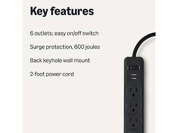 (2 PACK) AmazonBasics 6-Outlet 2FT Surge Protector Power Strip