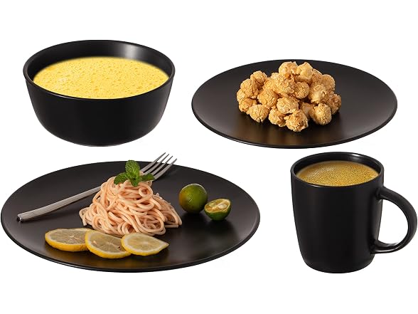 64-Pc Modern Dinnerware Set for 16, Black