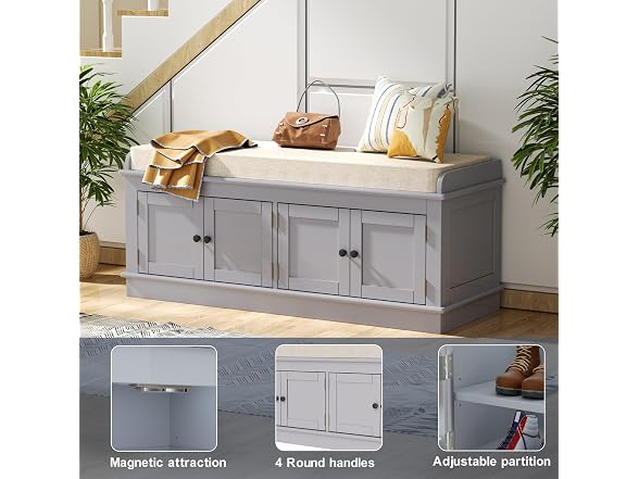 MODCART Storage Bench 4 Doors Gray