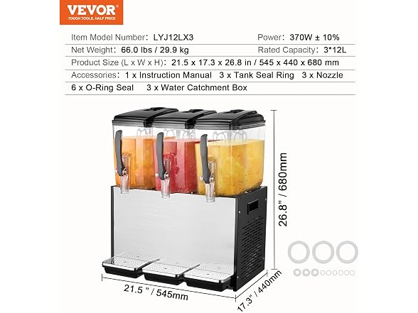 Commercial Beverage Dispenser, 3 Tanks 12 L