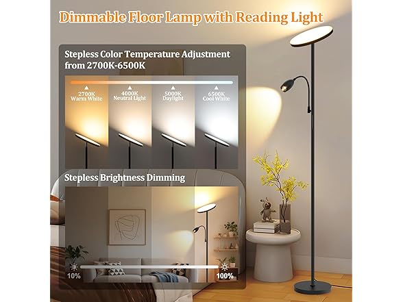 AUZONIMICS LED Torchiere Floor Lamp