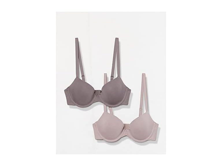 Amazon Essentials Women's Demi Cup Cotton Bra, Pack of 2, Grey/Mauve, 38C