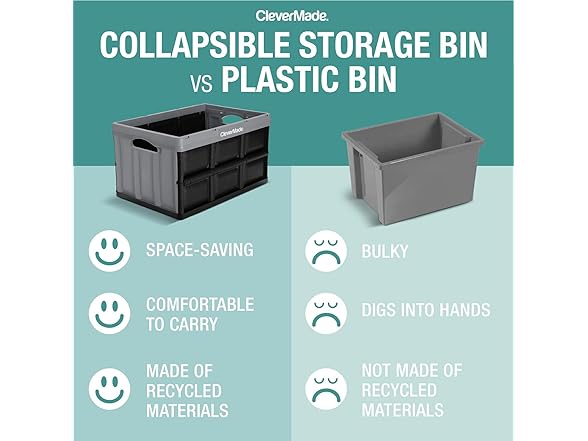 CleverMade Collapsible Storage Bins- Obsidian 3 Pk 32L