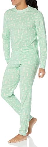 Amazon Essentials Men's Knit Pajama Set, Mint Green Forest Animals, X-Large