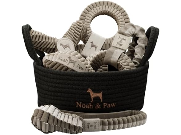 NOAH & PAW Luxury Dog Toy Gift Basket- Beige