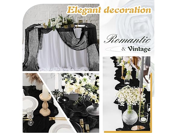 Waligoy Black Cheesecloth Table Runner