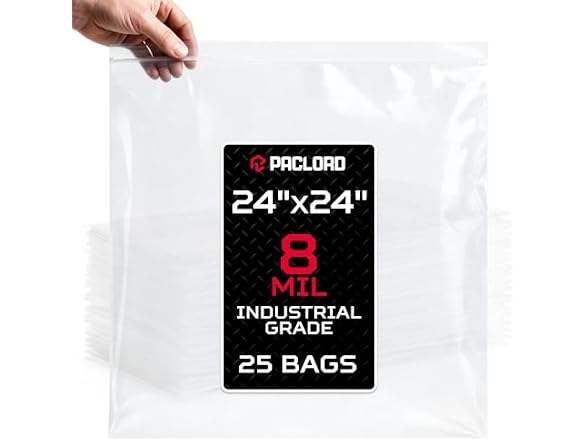 24" x 24" Heavy-Duty Extra Large Zip Plastic Bags, 25 Count