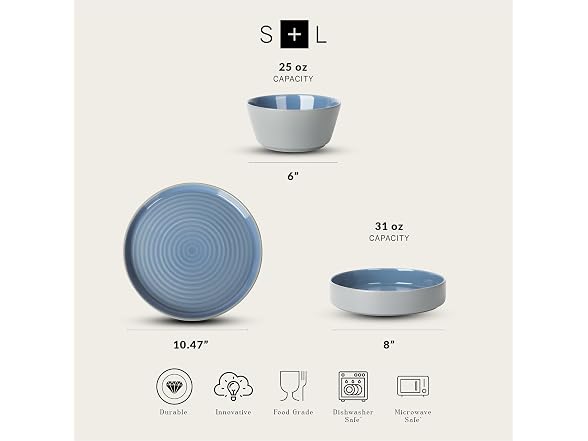 Stone Lain Elica 12Pc Dish Set Blue Grey