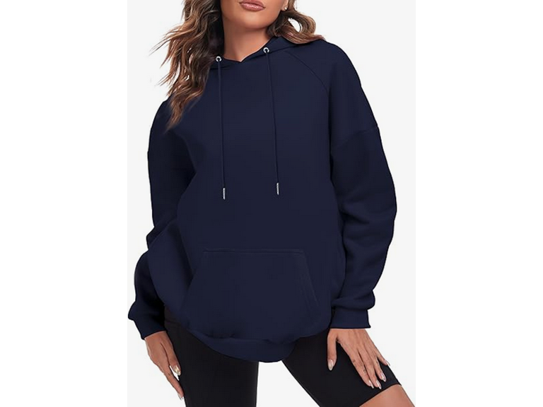 FKEEP Oversize Hoodies Women Fleece Crewneck Sweatshirt Casual Long Sleeve Pullover Tops with Pockets(Navy Blue,Small)