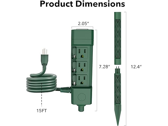 BN-LINK 15ft Outdoor Extension Cord 14/3 SJTW Waterproof with Power Stake