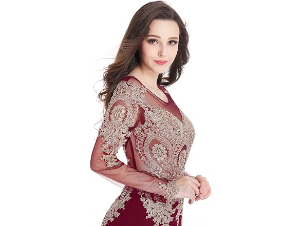 MisShow Women (10) Long Sleeves Lace Mermaid Dress