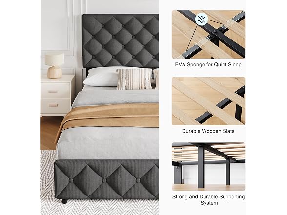 GAOMON Queen Size Bed Frame with 4 Storage Drawers