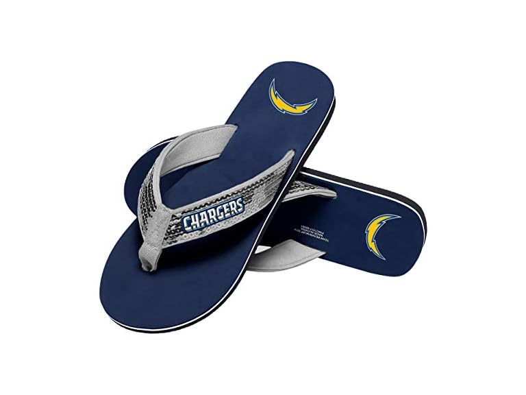 FOCO Los Angeles Chargers NFL Womens Sequin Flip Flops - XL - (13-14)