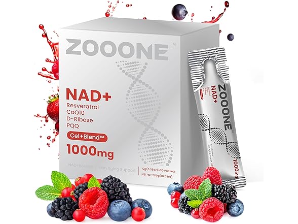 (30 Pack) zooone NAD+ 1000mg Liquid Packets Supplement
