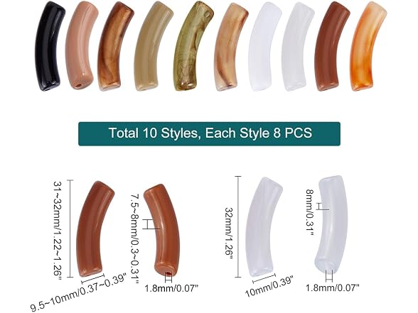 PH PandaHall 154pcs Curved Tube Beads, 11 Color