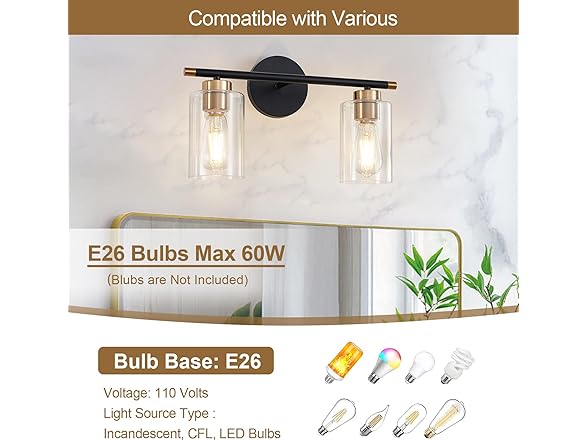 Black Bathroom Light 2-Light Vanity