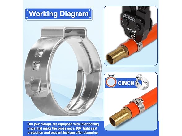 100 Pcs 1/2'' & 50Pcs 1'' Pex Cinch Clamp Ring