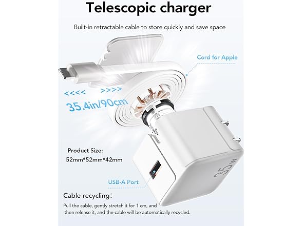 GLILAVOX 35W GaN Wall Charger w/Retractable Charging Cable