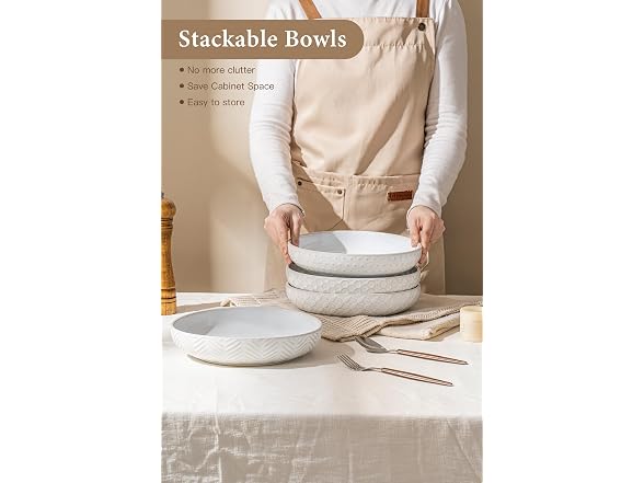 FOBENTA Embossed Ceramic Pasta Bowls