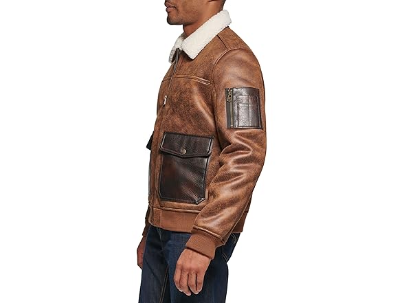 Levis Mens Faux Leather Aviator Bomber
