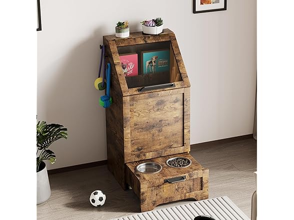 Top Opening Dog Feeding Station, Wooden Storage