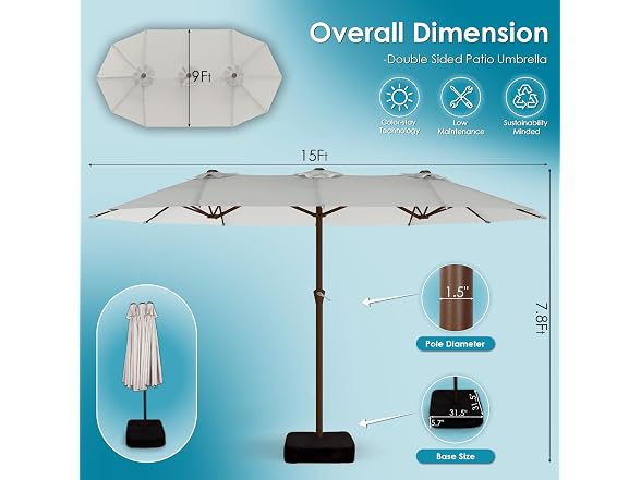 GREENVINES 15FT-Double-Sided-Patio-Umbrella-with-Base