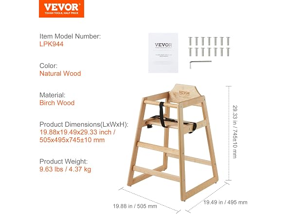 VEVOR Wooden High Chair for Babies &