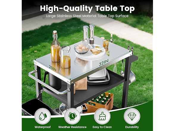 NUUK 3-Shelf Rolling Outdoor 20" x 32" Movable Grill Cart