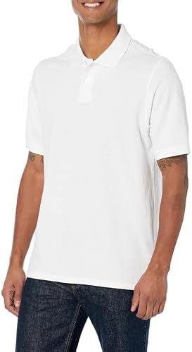 Amazon Essentials Men's Regular-Fit Cotton Pique Polo Shirt (Available in Big & Tall), White, X-Small