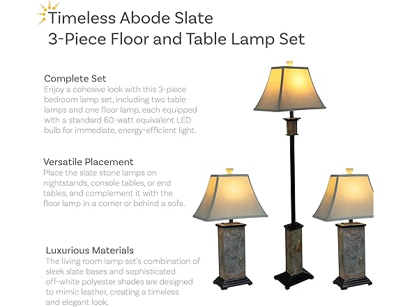 Sunnydaze Decor GSI-7971 Slate 3 Piece Lamp Set Grey