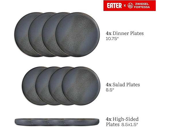 Eater x Zwiesel Fortessa Foss Stoneware, 12 Piece Dinnerware Set (Volcanic Gray