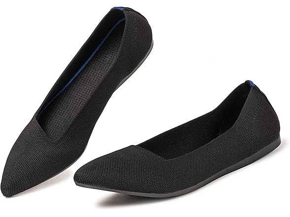 Pointed Toe Knit Flats, Black 7.5