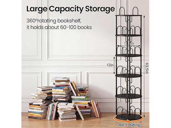 5 Tier Rotating Bookshelf, 360°