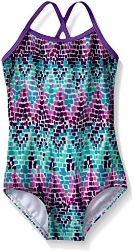 Kanu Surf Girls' Layla Beach Sport Banded 1 Piece Swimsuit, Candy Purple Chevron, 5