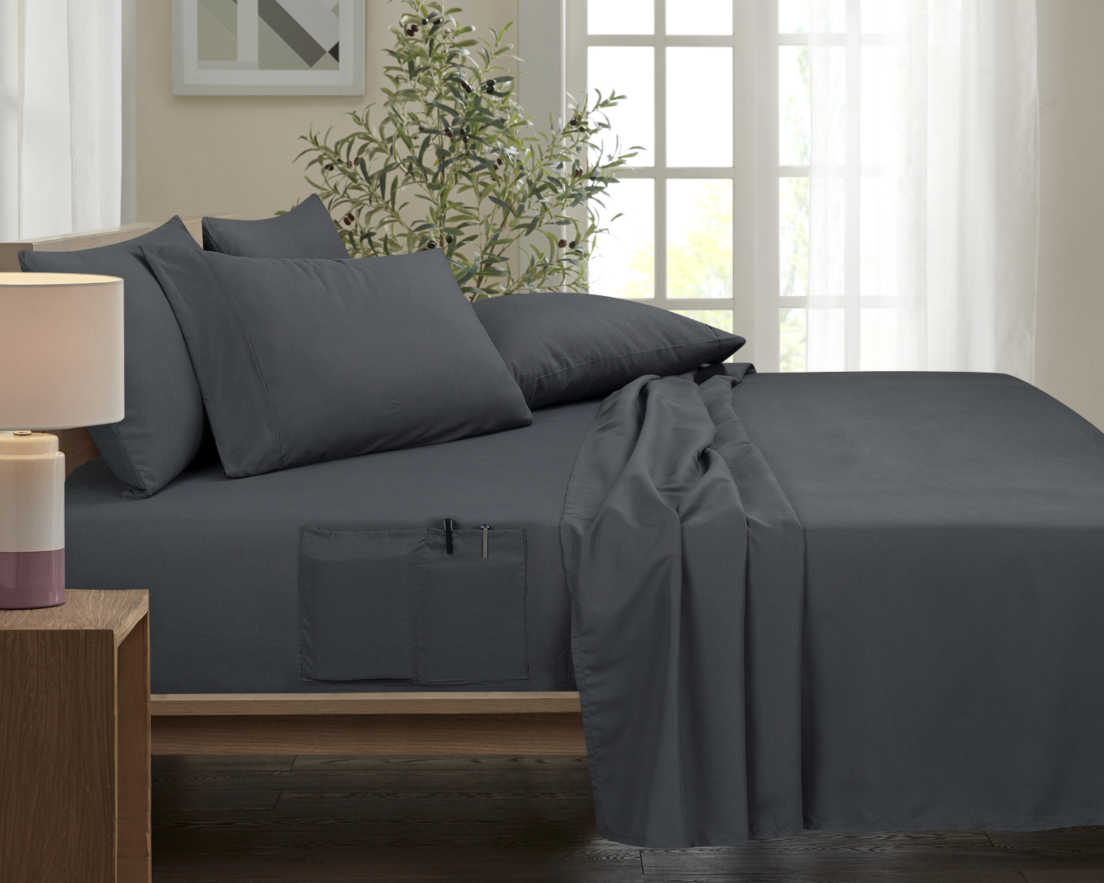 Rayon From Bamboo 6pc Sheets W/ Side Pocket - Gallery 24