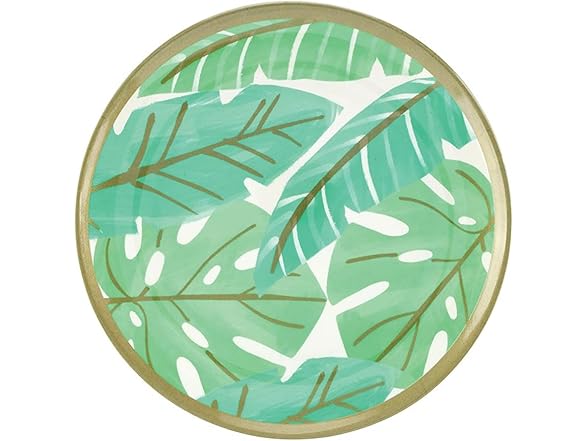 Slant Party Supplies - 8" Melamine Plastic Plate Set of 4, Green Gold Palm Leaf