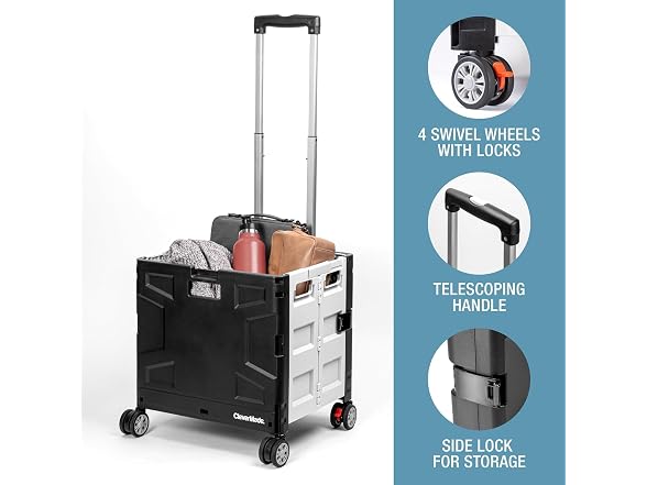 CleverMade Collapsible Wheeled Crate, 35L Capacity, 4 Wheels
